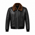 Men’s Black Leather Shearling Bomber Jacket