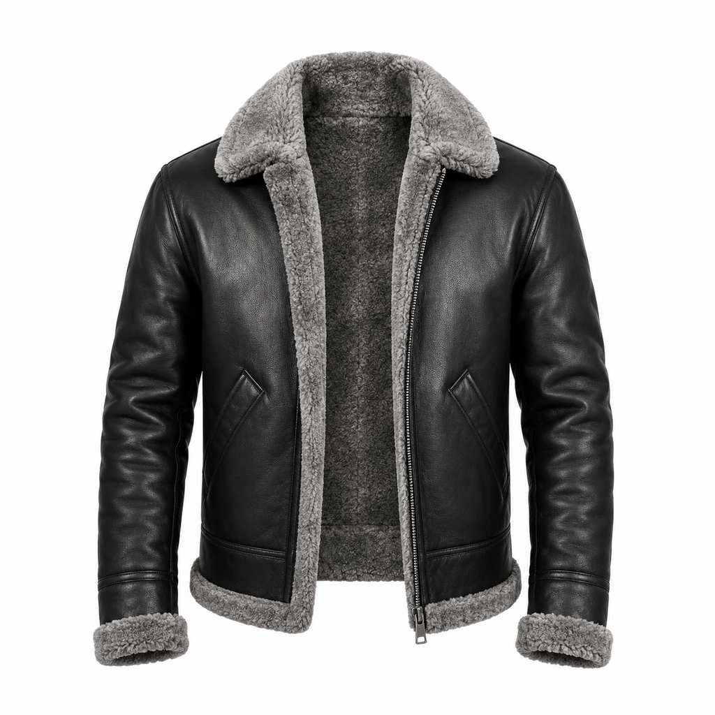 B3 Bomber Black Fur Pilot Leather Jacket