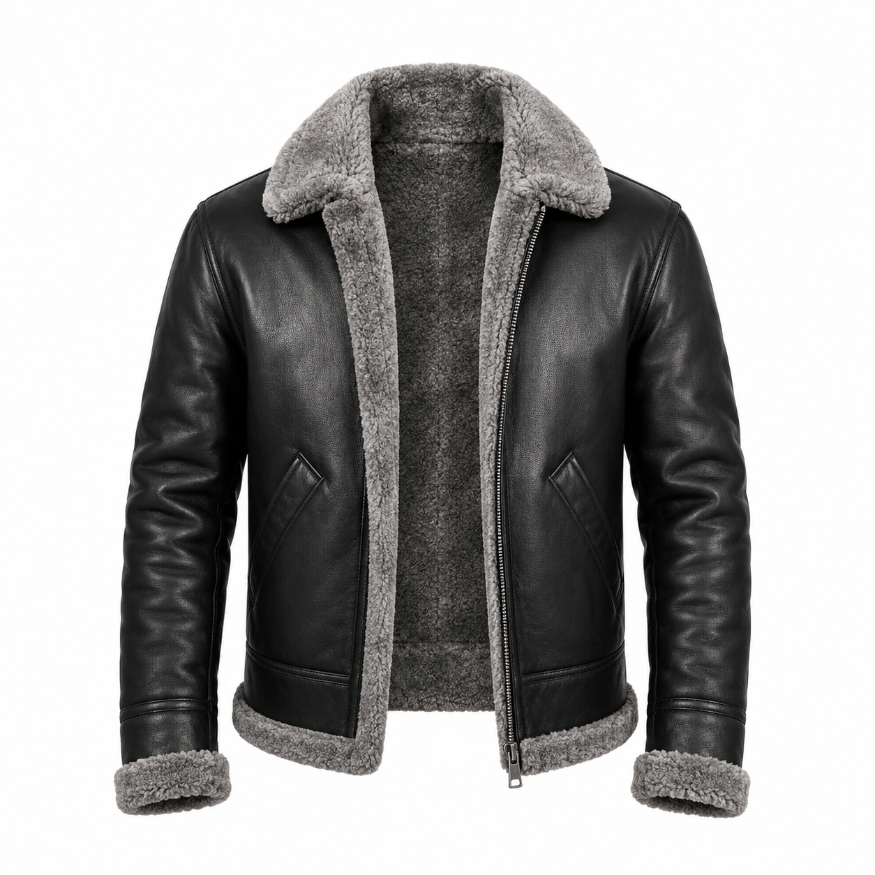 B3 Bomber Black Fur Pilot Leather Jacket