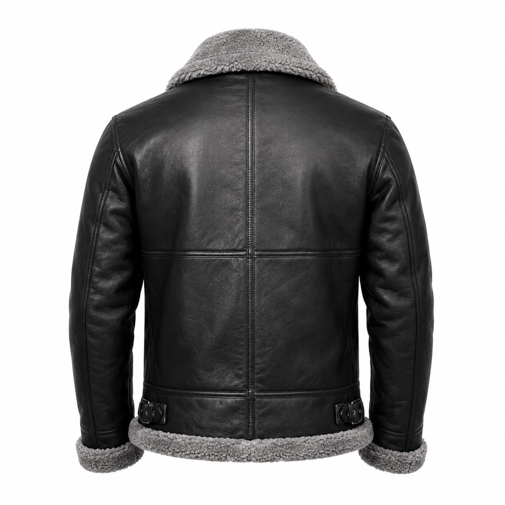 B3 Bomber Black Fur Pilot Leather Jacket