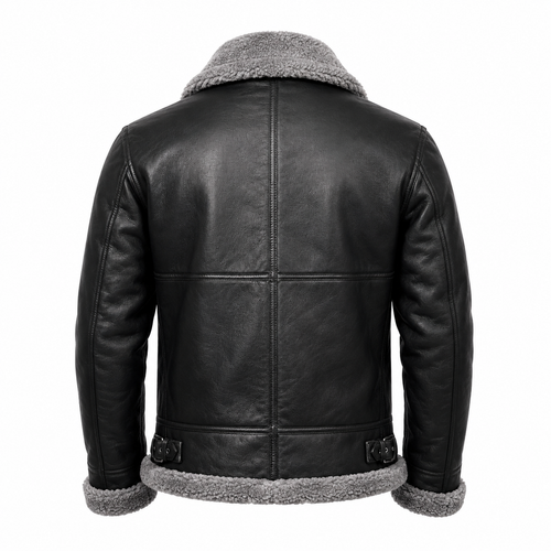 B3 Bomber Black Fur Pilot Leather Jacket