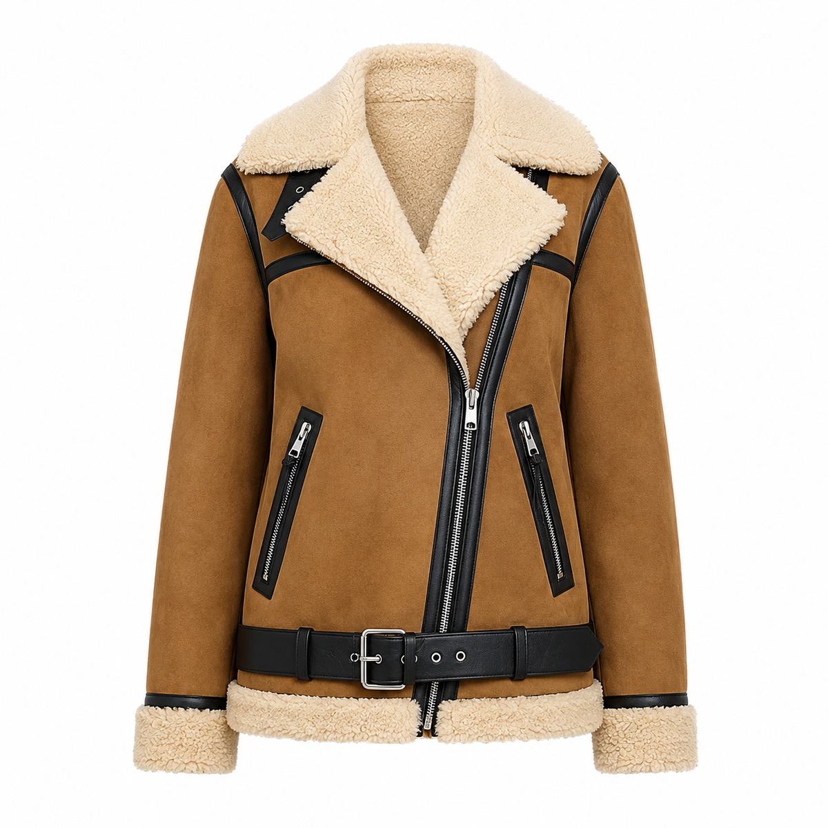 Haydu Women’s Brown Suede Leather Shearling Jacket