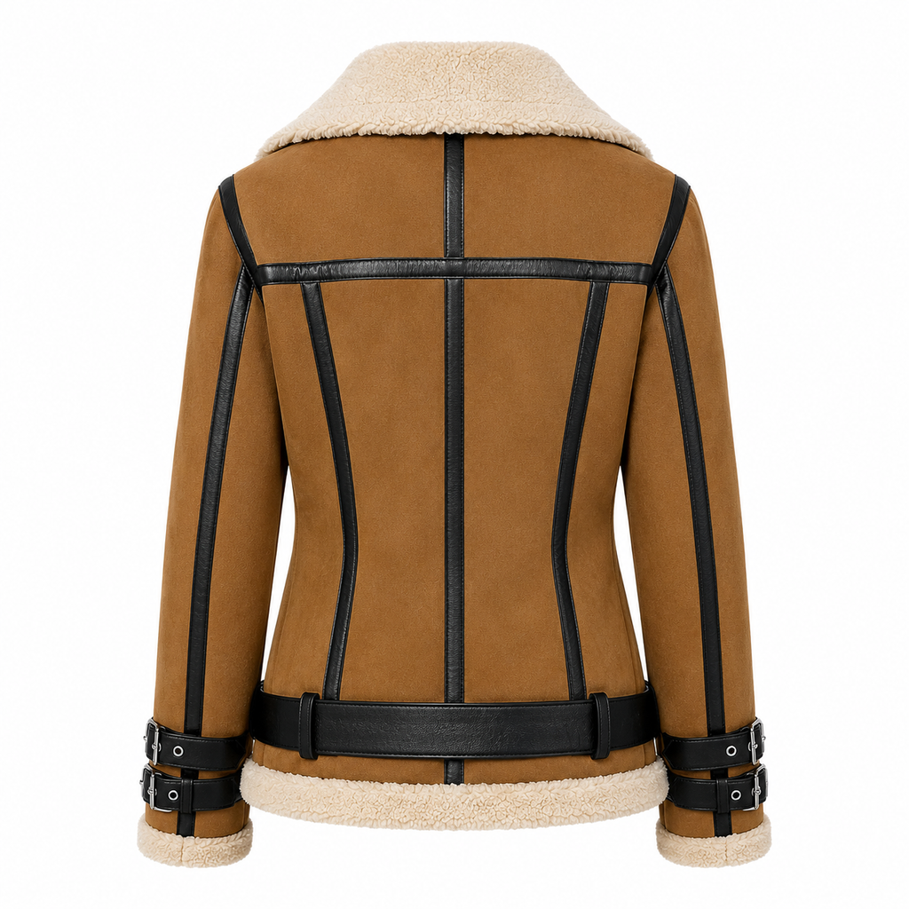 Haydu Women’s Brown Suede Leather Shearling Jacket