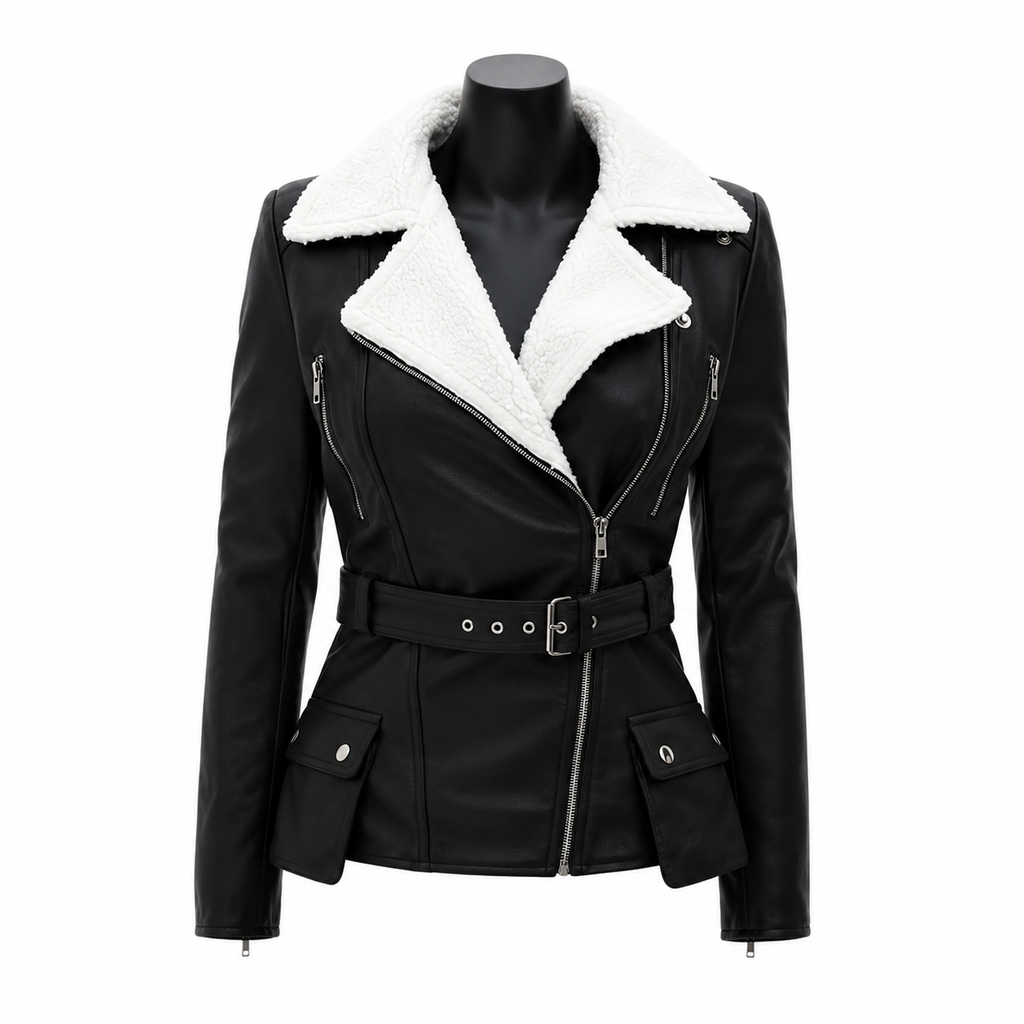 Daniels Women’s Black Biker Shearling Leather Jacket