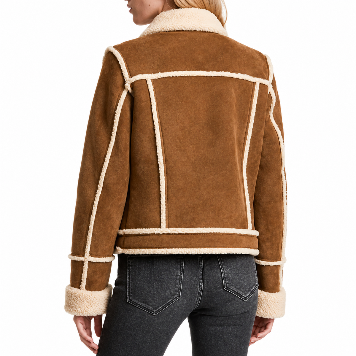 Laura Women’s Tan Shearling Leather Trucker Jacket
