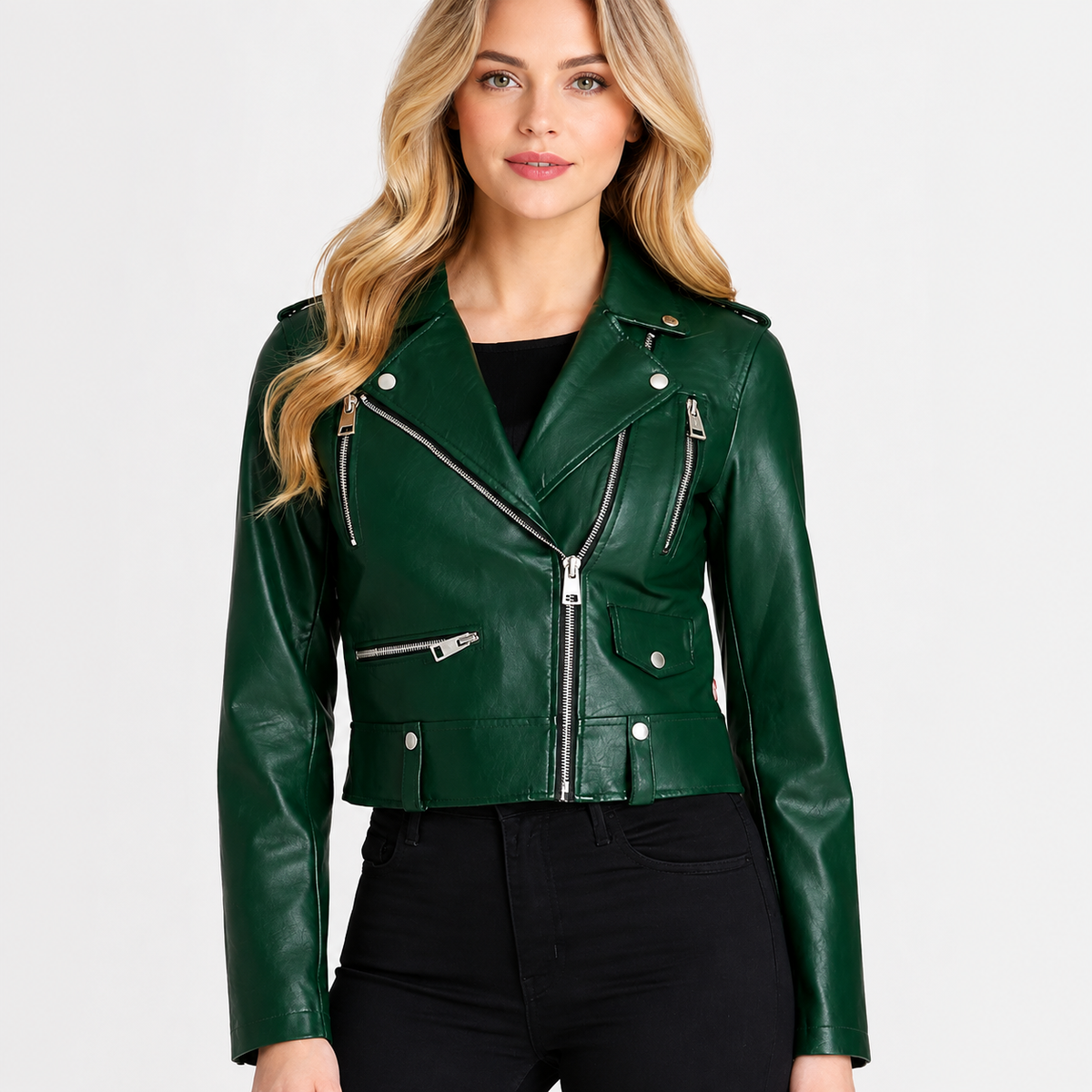 Rihanna Women’s Green Biker Leather Jacket