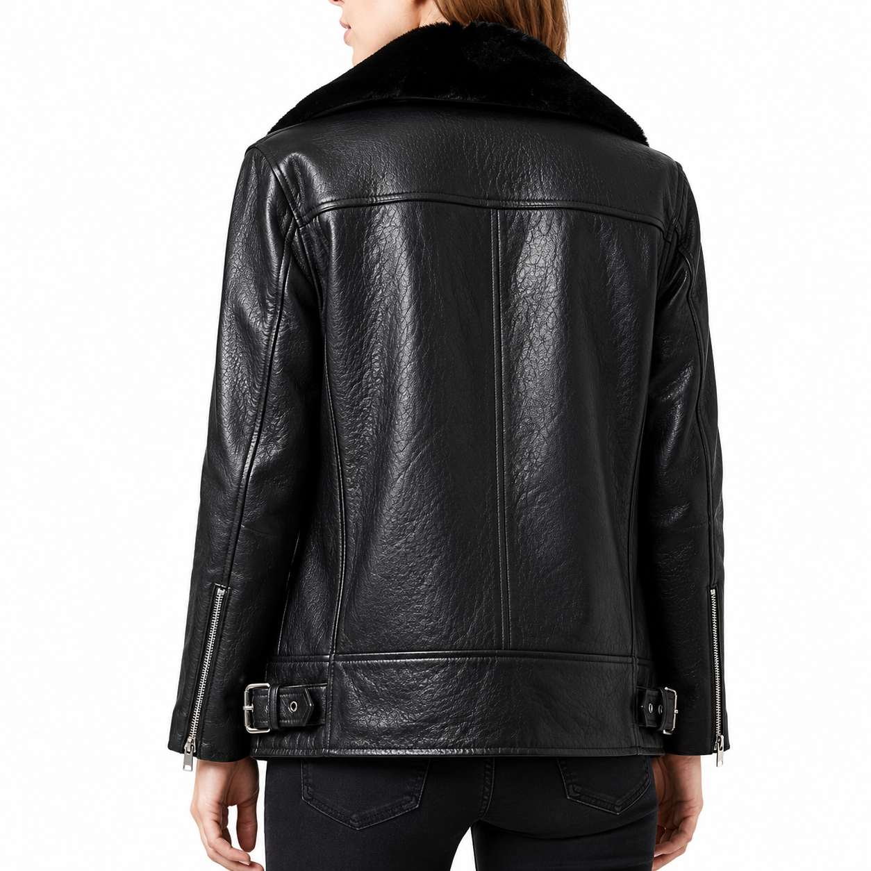 Lucy Women’s Black Shearling Leather Biker Jacket