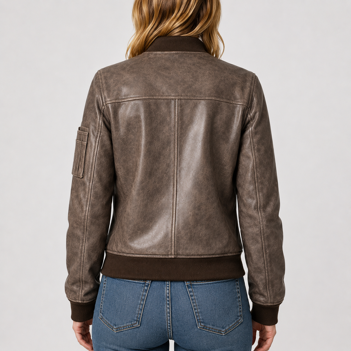 Juniper Women’s Brown Distressed Leather MA-1 Bomber Jacket