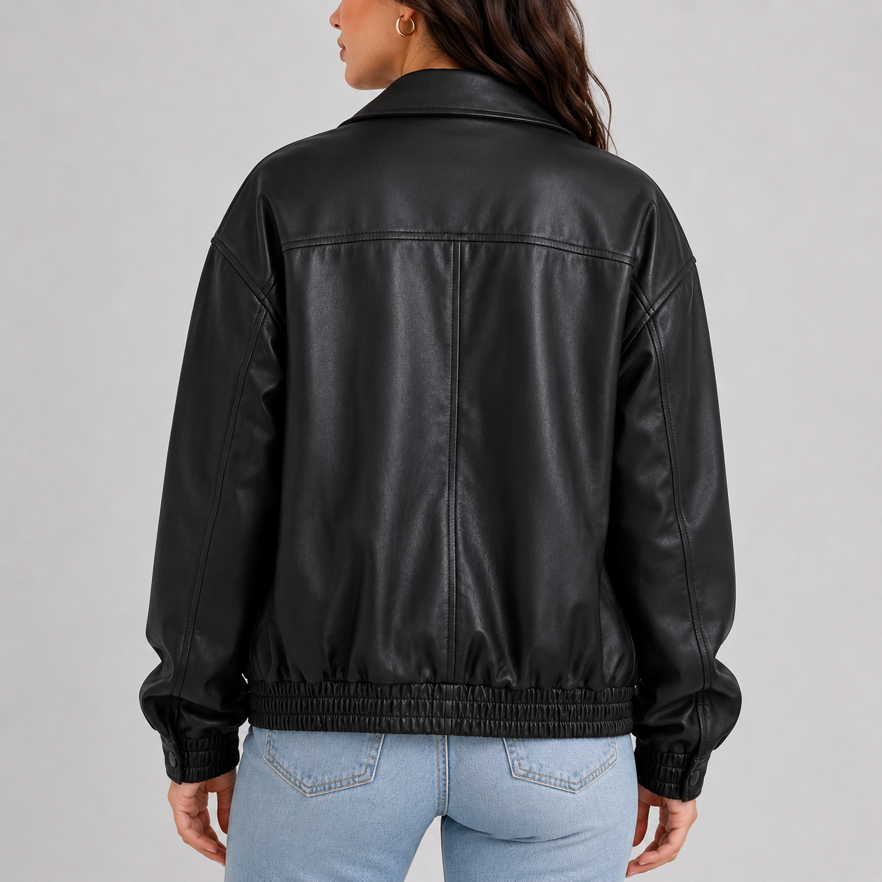 Emma Women’s Black Oversized Bomber Leather Jacket