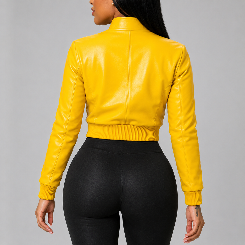 Hollywood Jackets Gina Women’s Yellow Leather Varsity Jacket