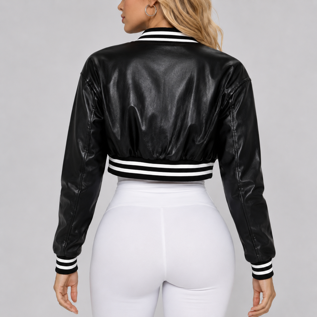 Hollywood Jackets Adele Women’s Black Leather Varsity Jacket