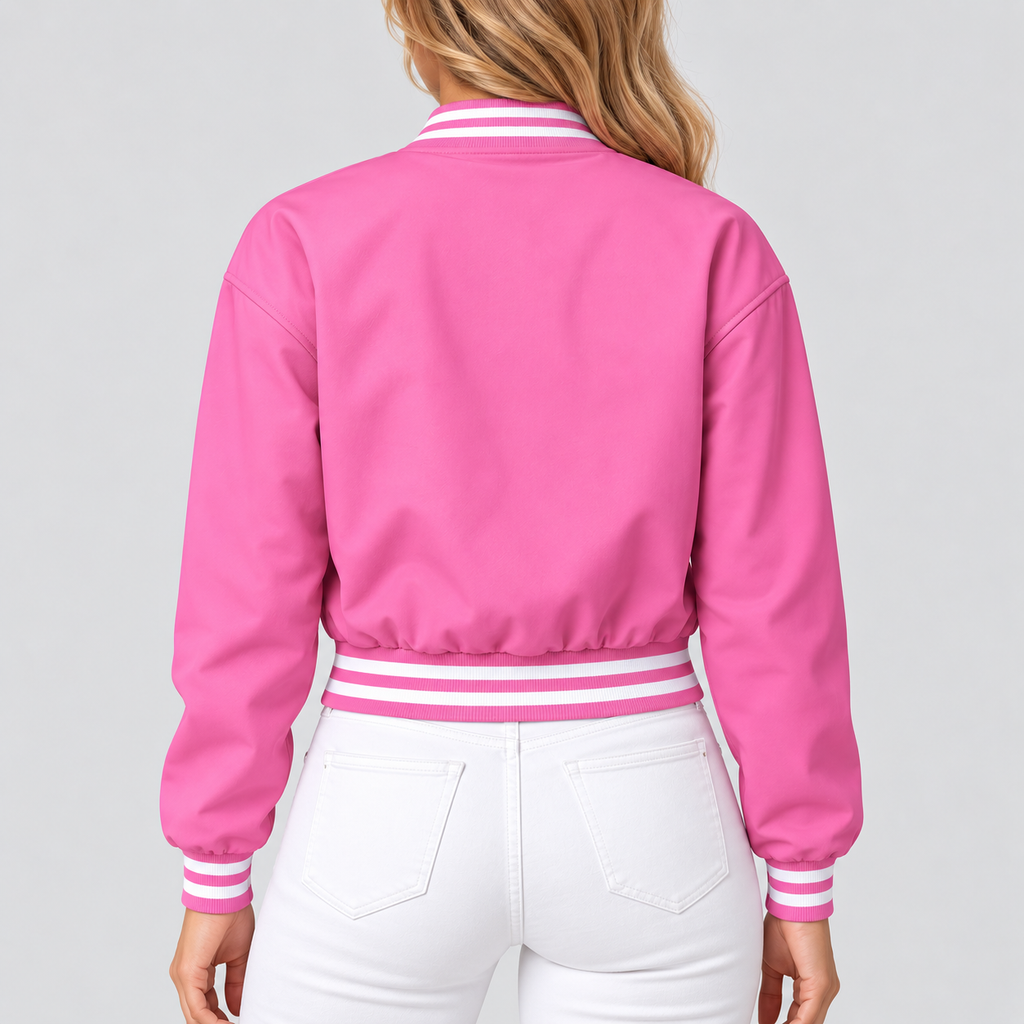 Hollywood Jackets Adele Women’s Pink Leather Varsity Jacket