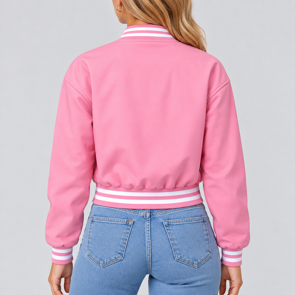 Hollywood Jackets Adele Women’s Light Pink Leather Varsity Jacket