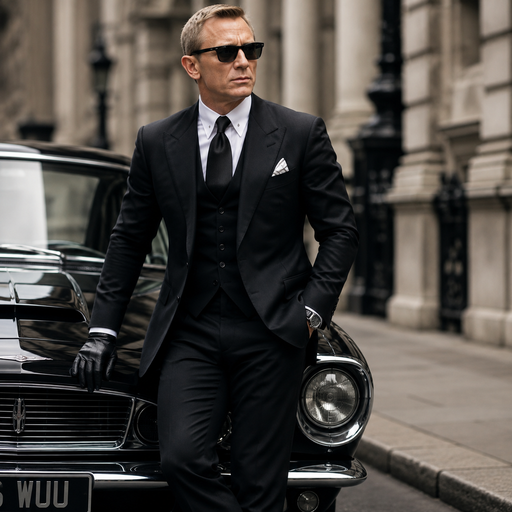 Daniel Craig Men’s Black Classic 3 Piece Suit