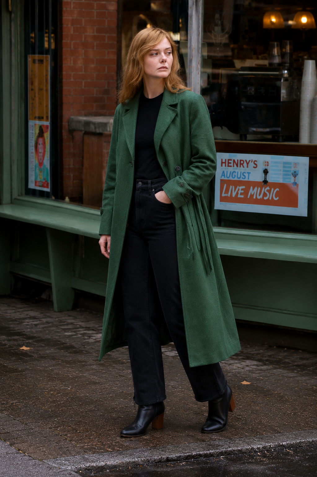 Hollywood Jacket A Complete Unknown 2024 Elle Fanning Green Wool Coat