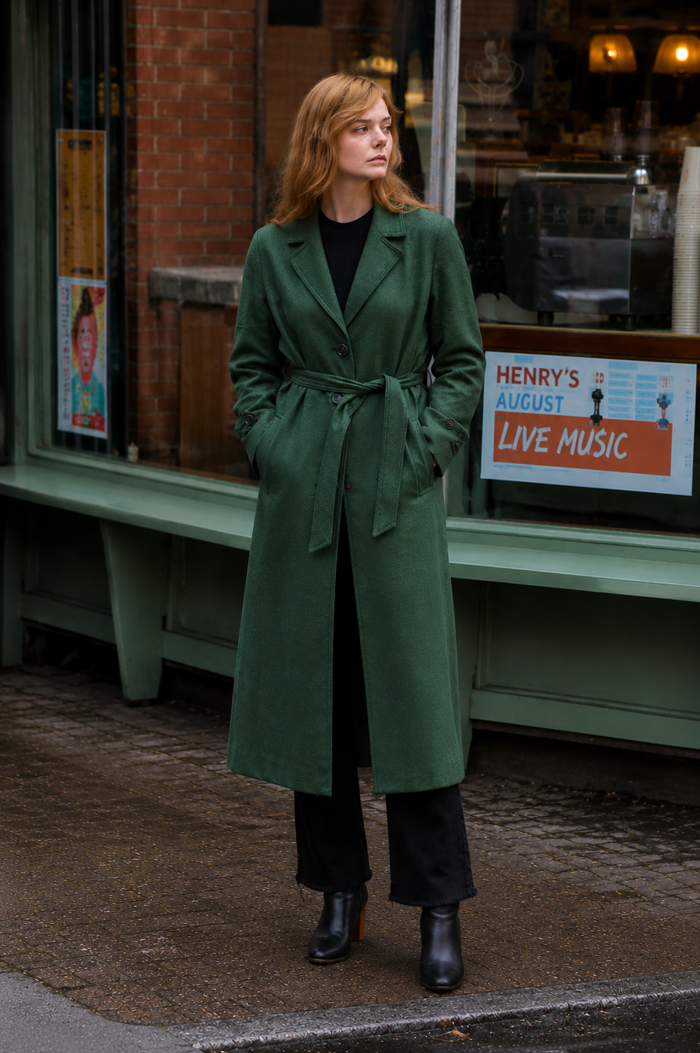 Hollywood Jacket A Complete Unknown 2024 Elle Fanning Green Wool Coat