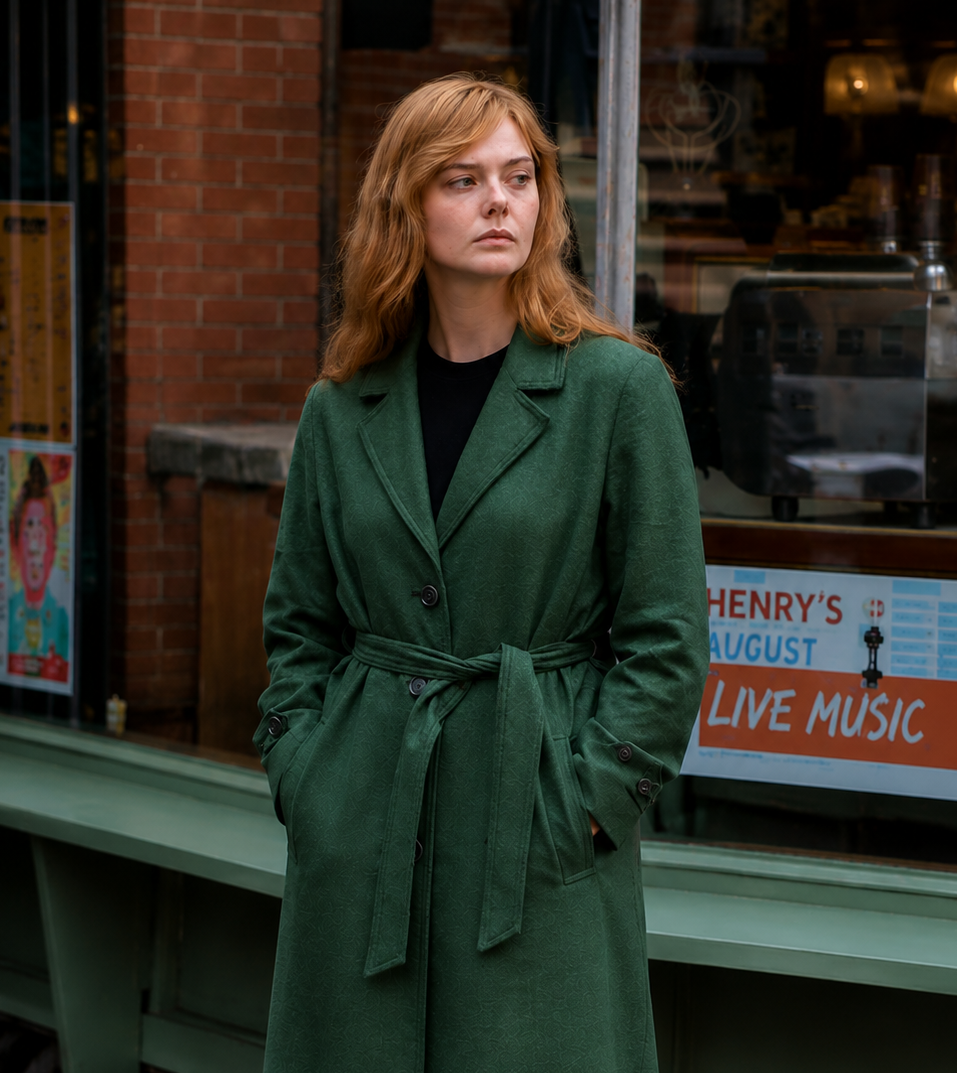 Hollywood Jacket A Complete Unknown 2024 Elle Fanning Green Wool Coat