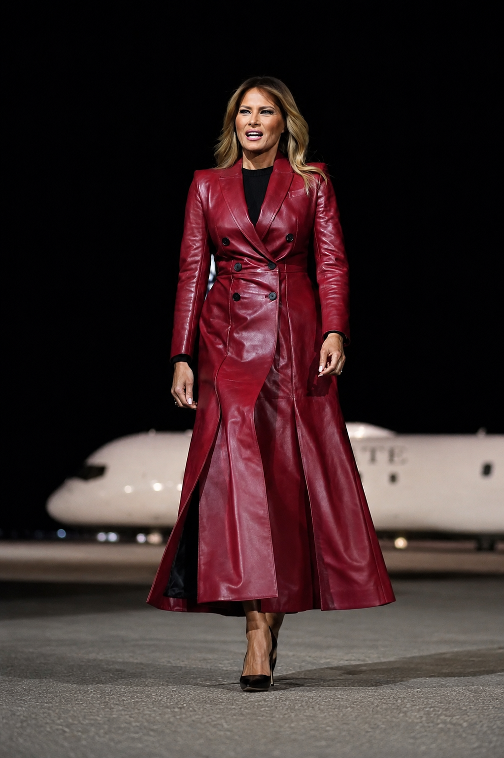Hollywood Jacket Melania Trump Red Leather Trench Coat