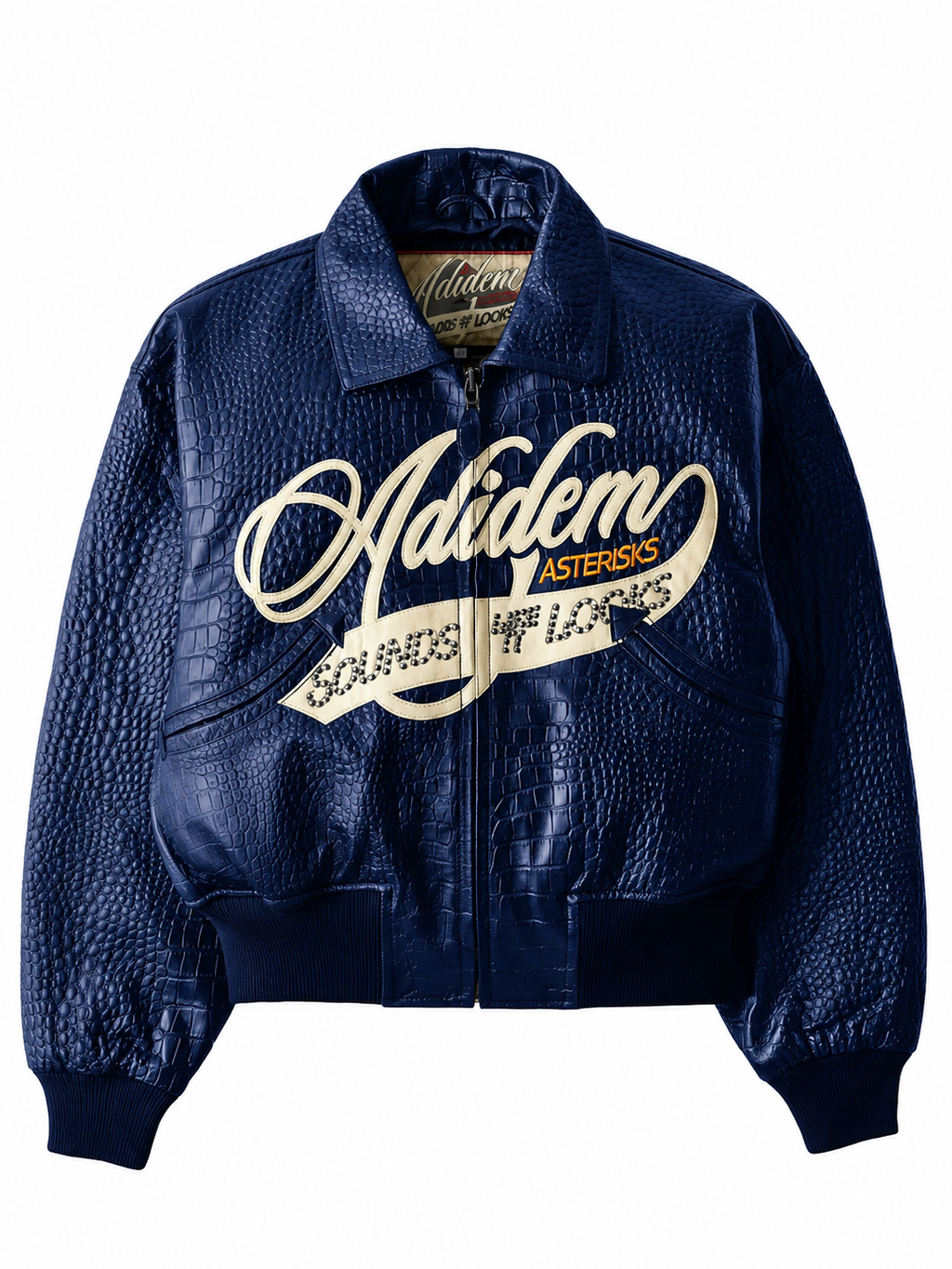 Hollywood Jacket Adidem Asterisks Crocodile Cursive Unisex Leather Bomber Jacket