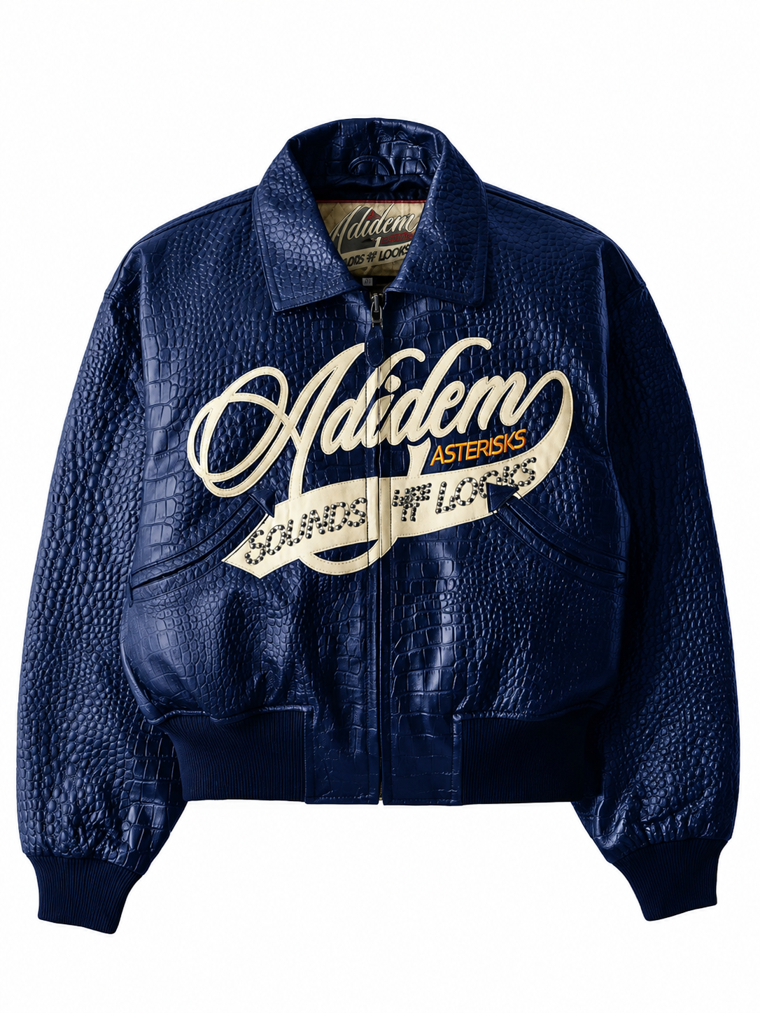Hollywood Jacket Adidem Asterisks Crocodile Cursive Unisex Leather Bomber Jacket
