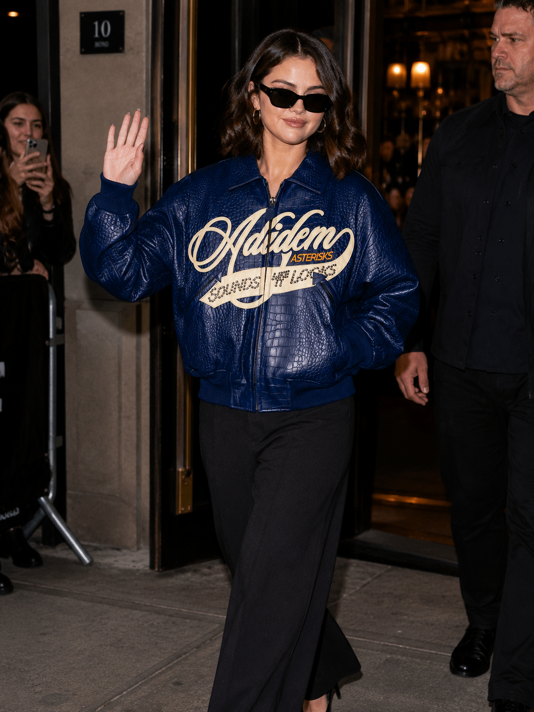 Hollywood Jacket Adidem Asterisks Crocodile Cursive Unisex Leather Bomber Jacket