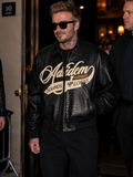 Hollywood Jacket Adidem Asterisks Crocodile Cursive Unisex Leather Bomber Jacket
