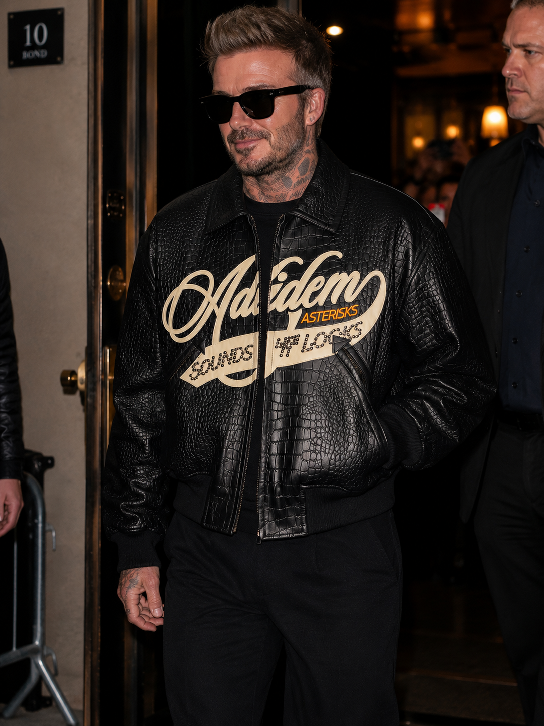 Hollywood Jacket Adidem Asterisks Crocodile Cursive Unisex Leather Bomber Jacket