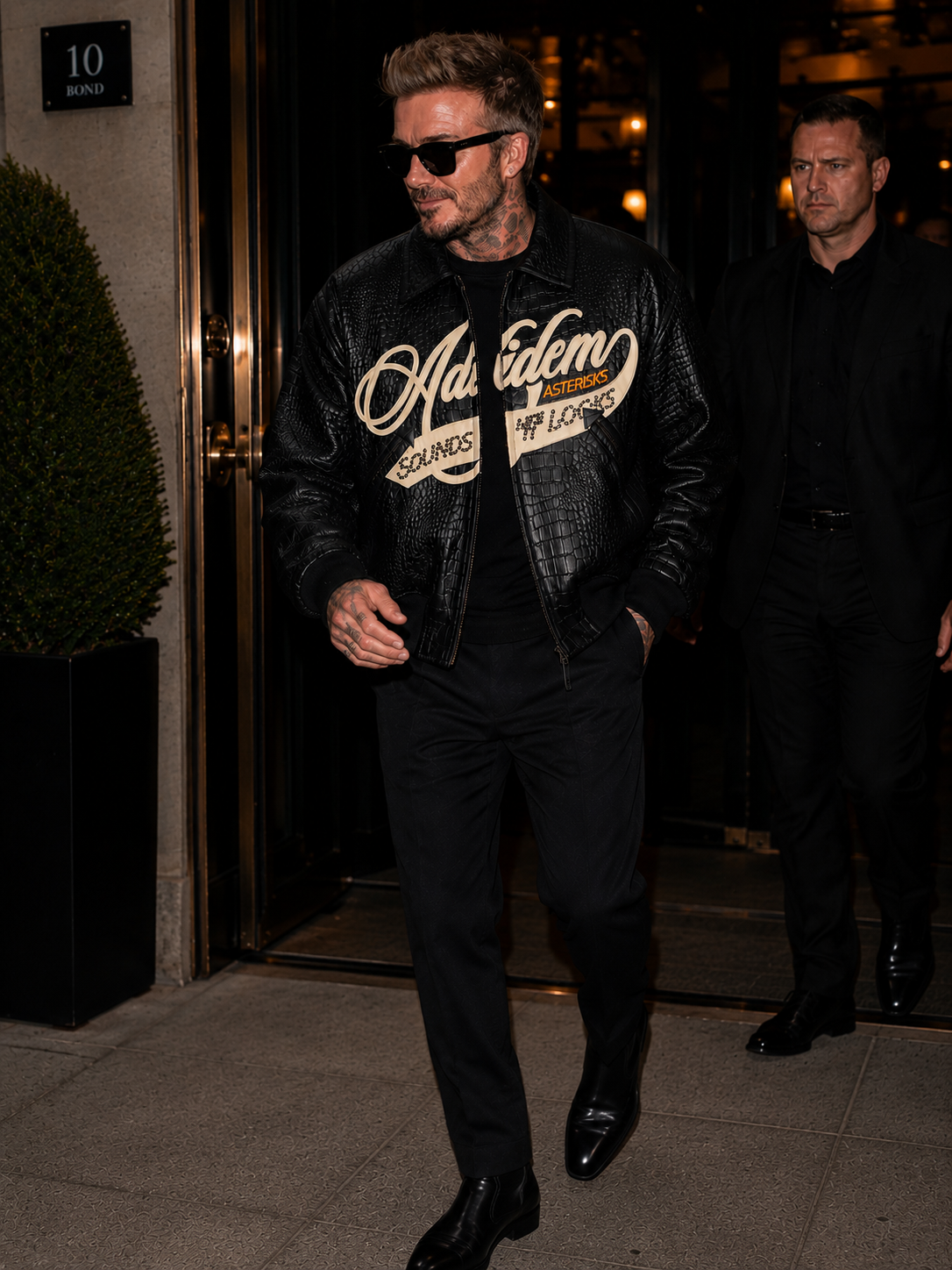 Hollywood Jacket Adidem Asterisks Crocodile Cursive Unisex Leather Bomber Jacket