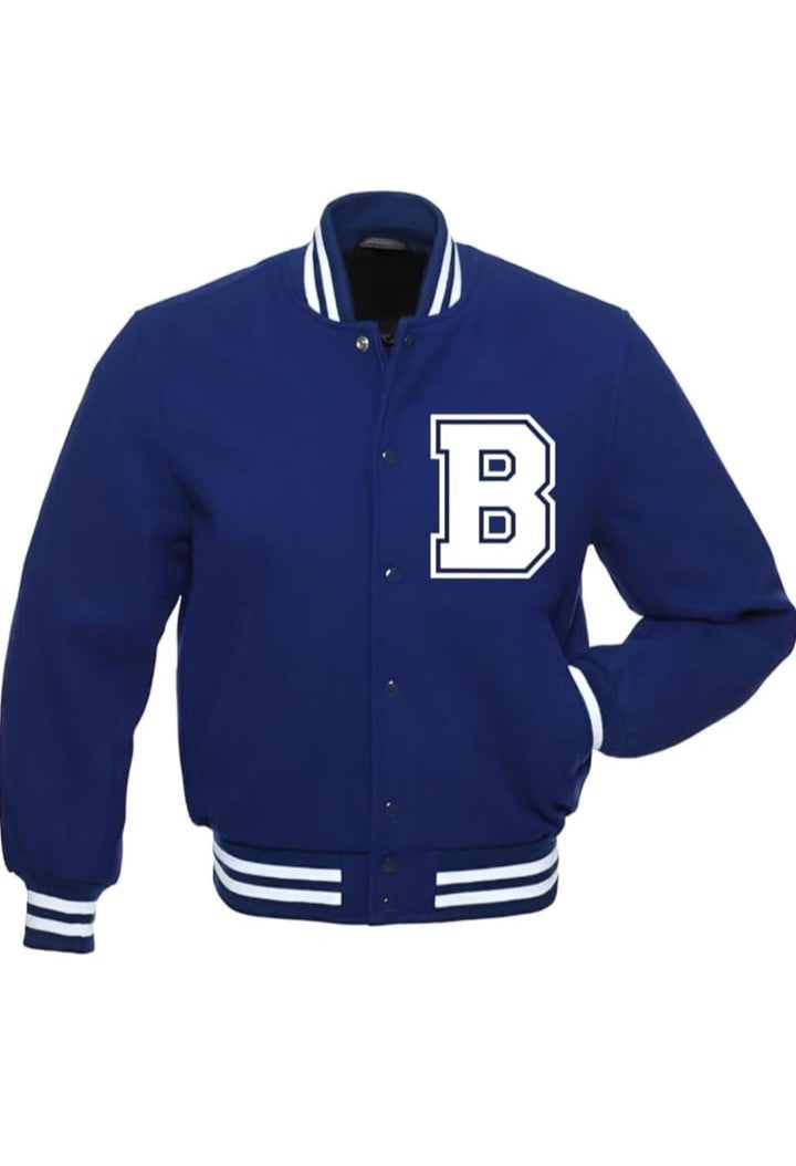 Hollywood Jacket Classic Blue Letterman Varsity Jacket Wool With B Logo Patch