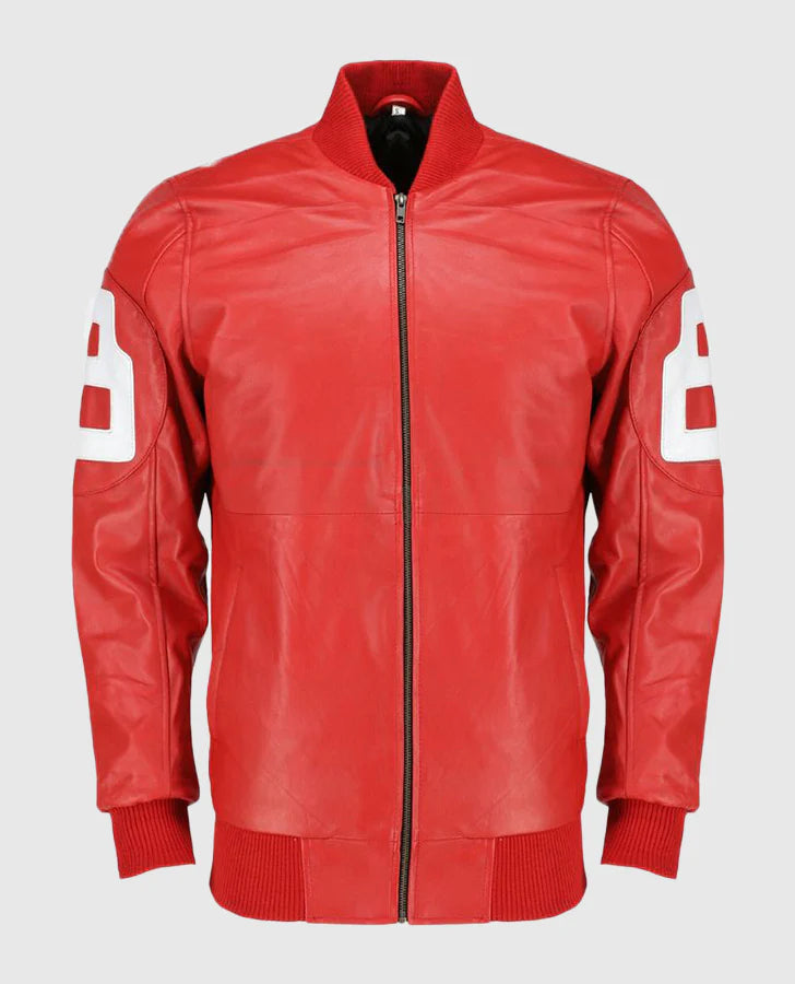 Hollywood Jacket Dizller 8 Ball Pool Red & Black Letterman Bomber Leather Jacket
