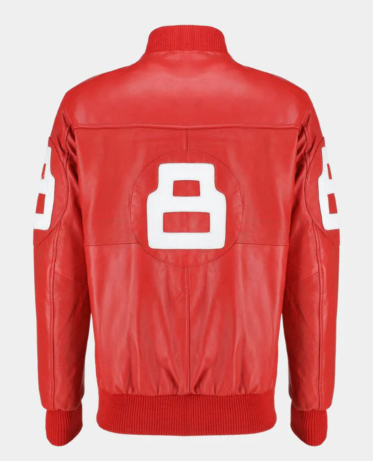 Hollywood Jacket Dizller 8 Ball Pool Red & Black Letterman Bomber Leather Jacket