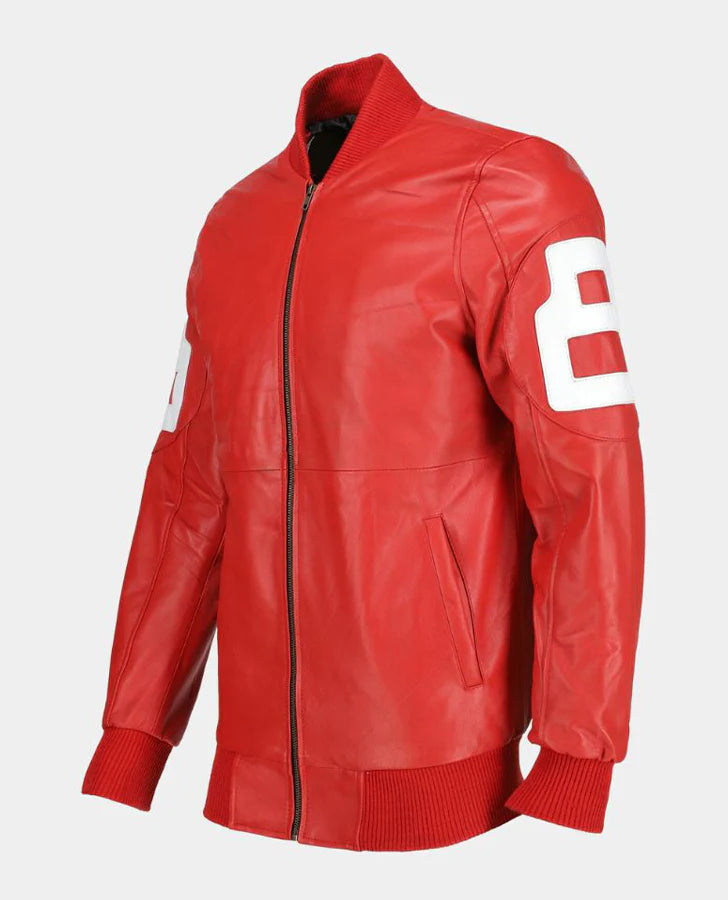 Hollywood Jacket Dizller 8 Ball Pool Red & Black Letterman Bomber Leather Jacket