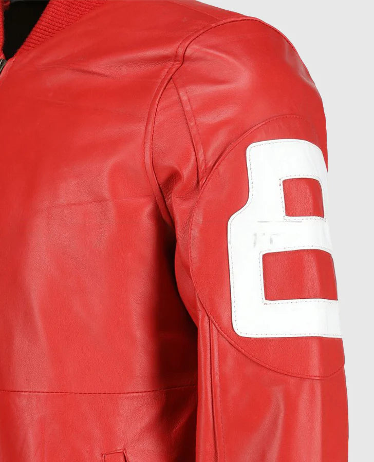 Hollywood Jacket Dizller 8 Ball Pool Red & Black Letterman Bomber Leather Jacket