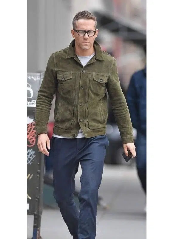 Hollywood Jacket Ryan Reynolds Red Notice Green Suede Jacket