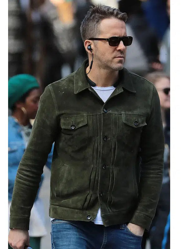 Hollywood Jacket Ryan Reynolds Red Notice Green Suede Jacket