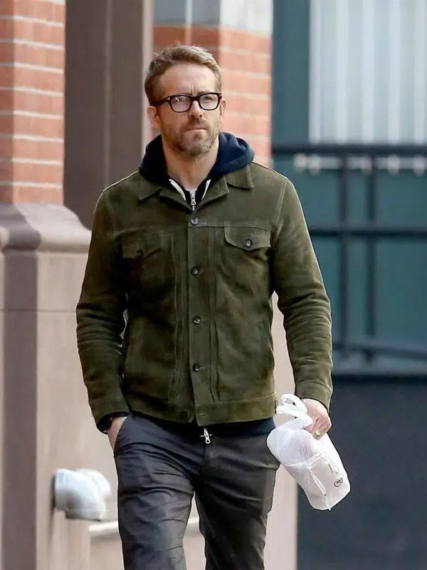 Hollywood Jacket Ryan Reynolds Red Notice Green Suede Jacket