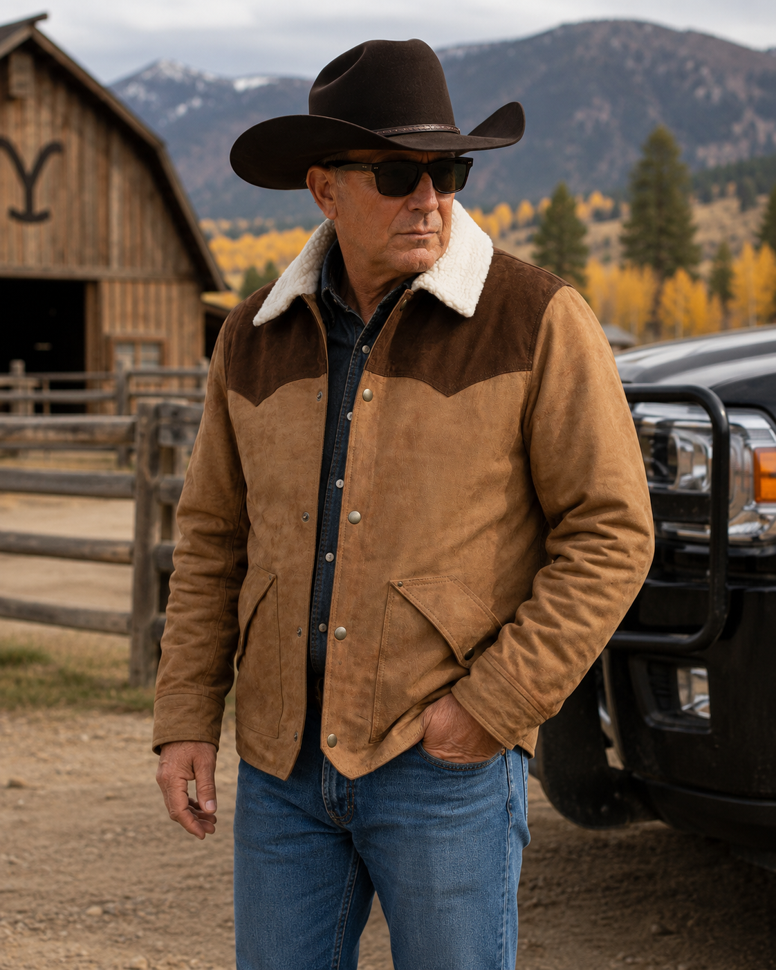 Western Shearling Cowboy Leather Jacket