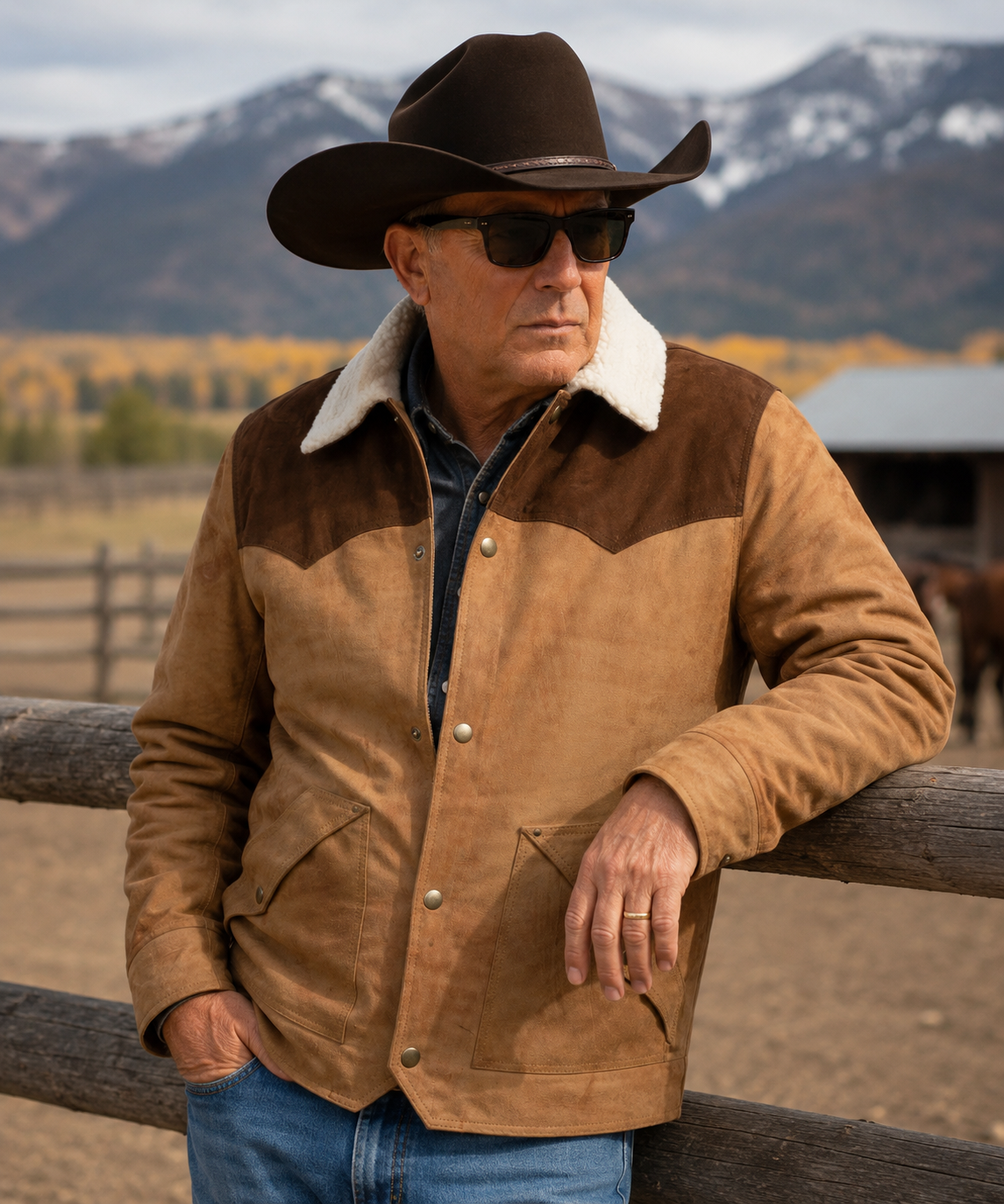 Western Shearling Cowboy Leather Jacket