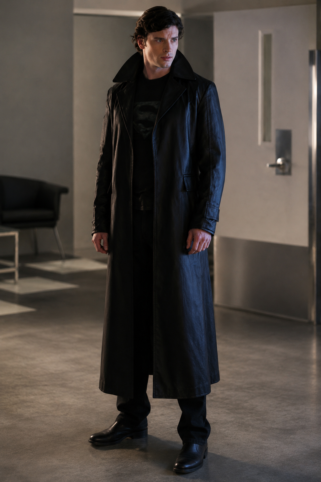 Smallville Season 9 Black Leather Trench Coat
