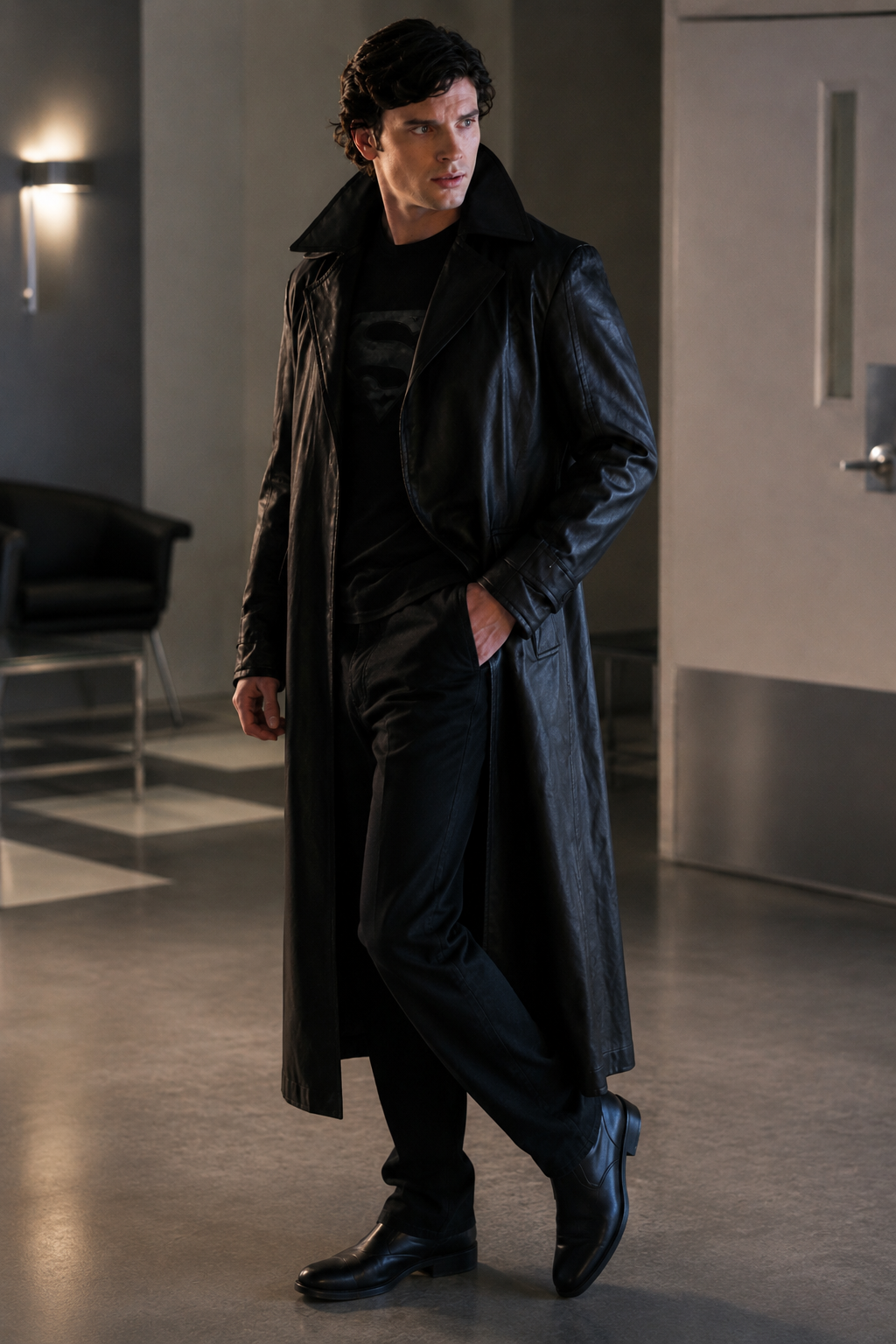 Smallville Season 9 Black Leather Trench Coat