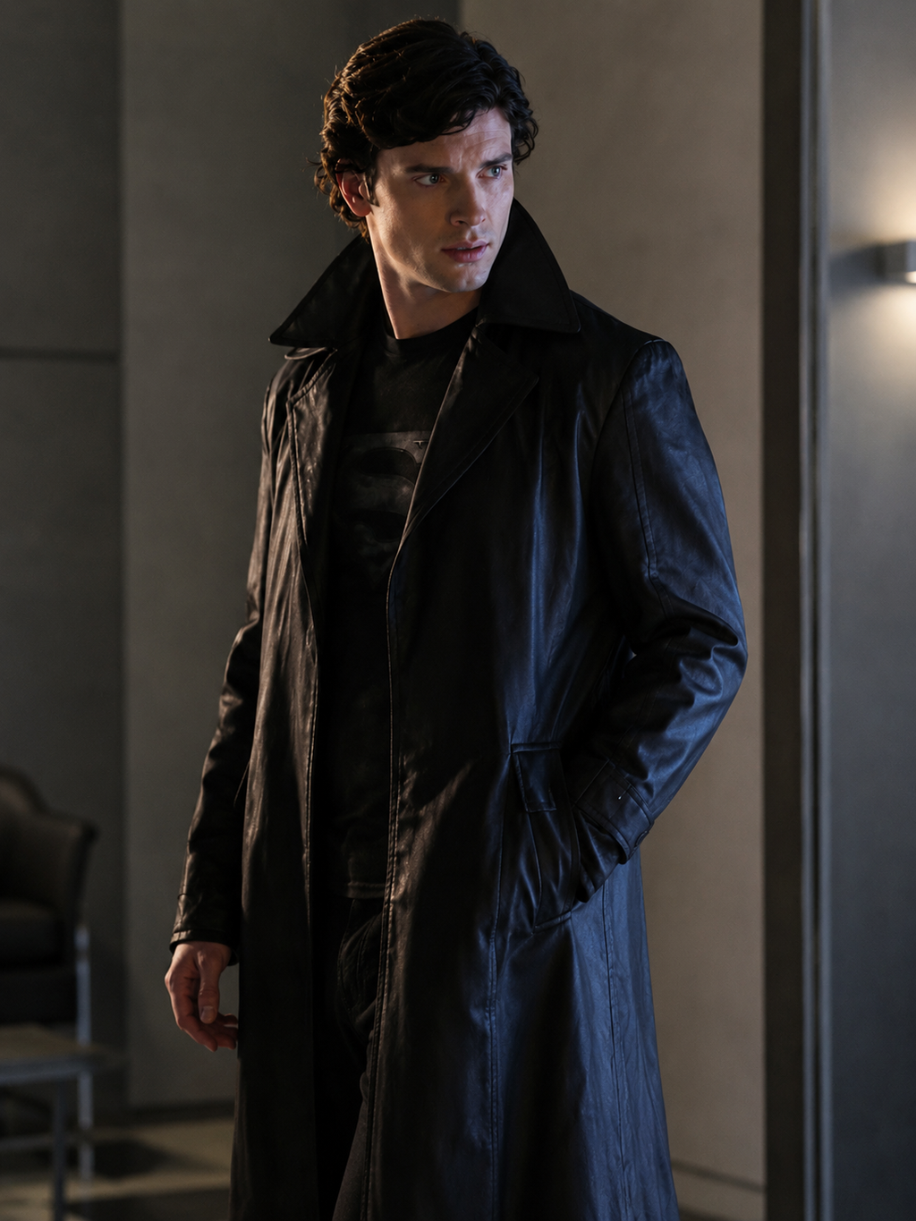 Smallville Season 9 Black Leather Trench Coat