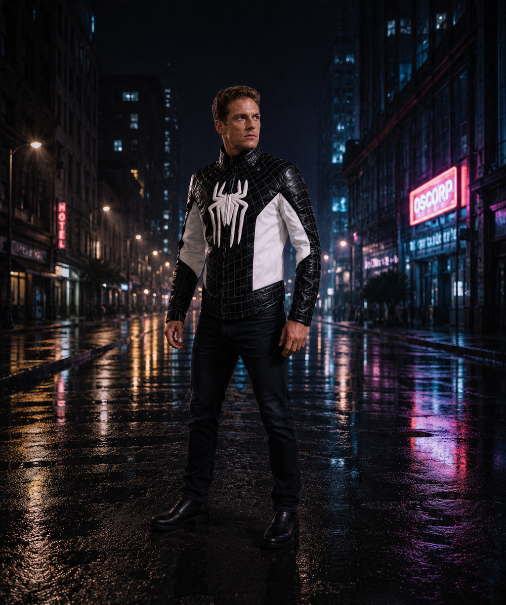 Hollywood Jackets Spider-Man White and Black Leather Jacket