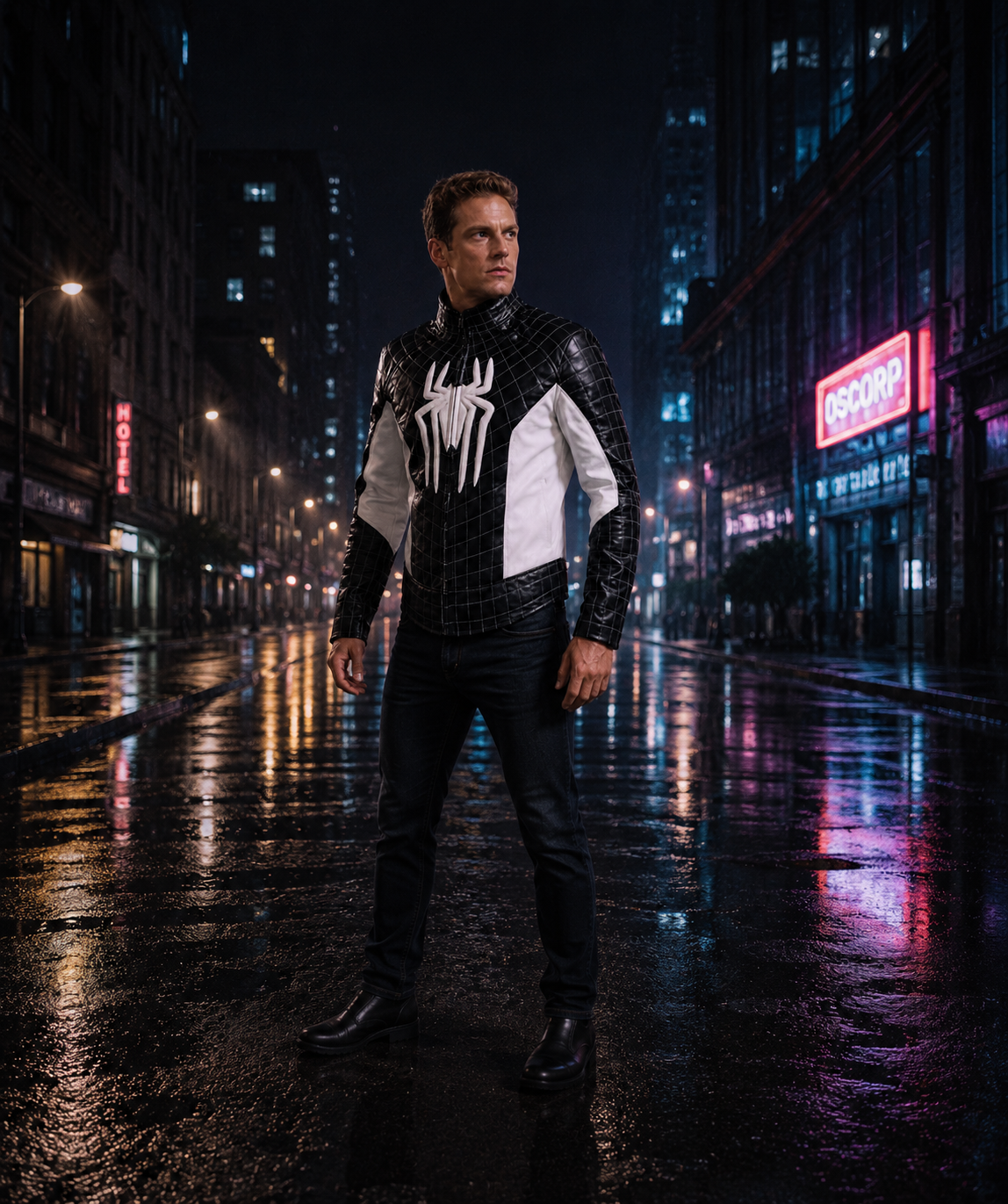 Hollywood Jackets Spider-Man White and Black Leather Jacket