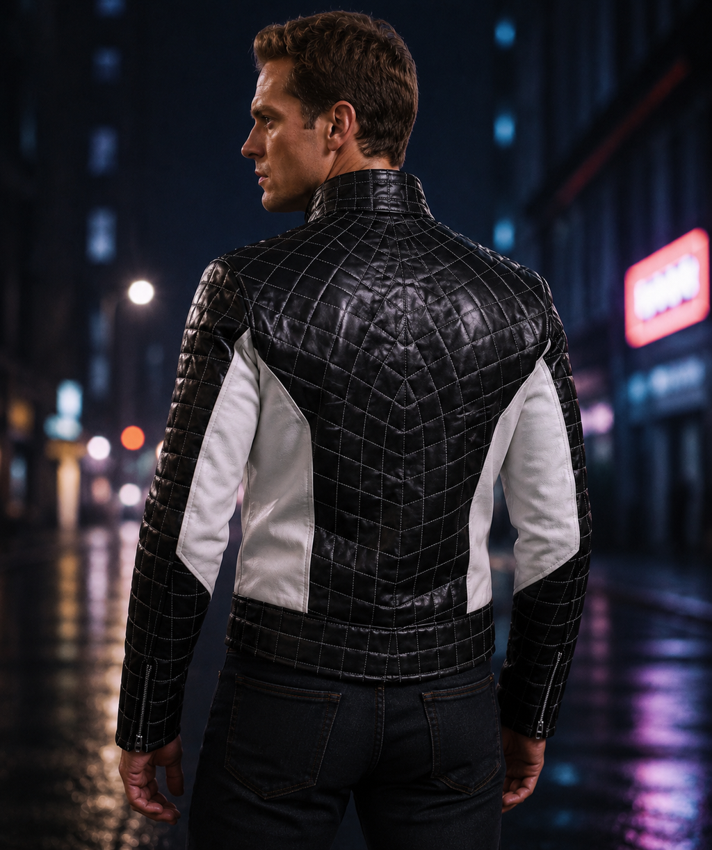 Hollywood Jackets Spider-Man White and Black Leather Jacket