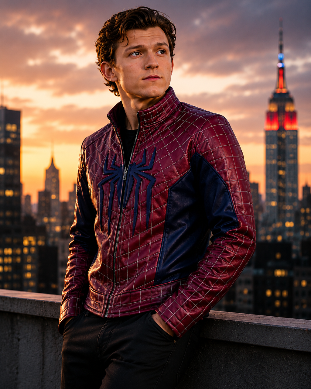 Hollywood Jackets Men’s Maroon Biker Leather Jacket – Superhero Style