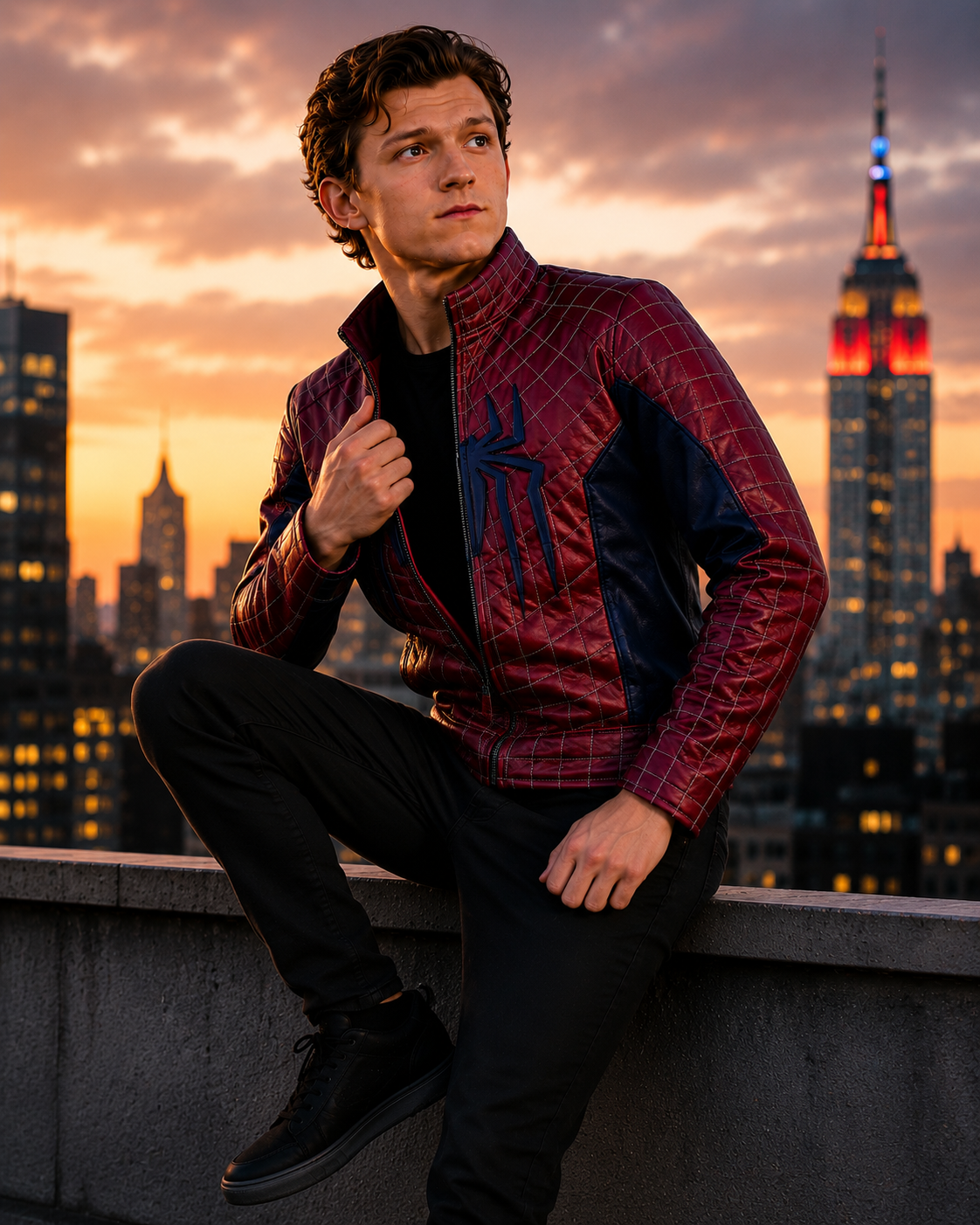 Hollywood Jackets Men’s Maroon Biker Leather Jacket – Superhero Style