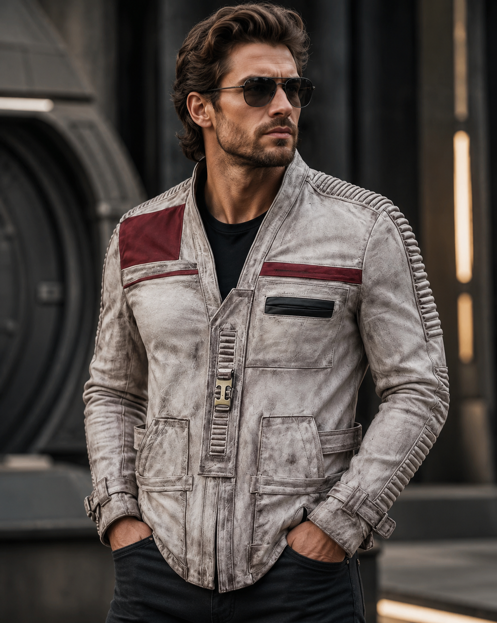 Hollywood Jackets Star Wars Finn White Waxed Leather Jacket