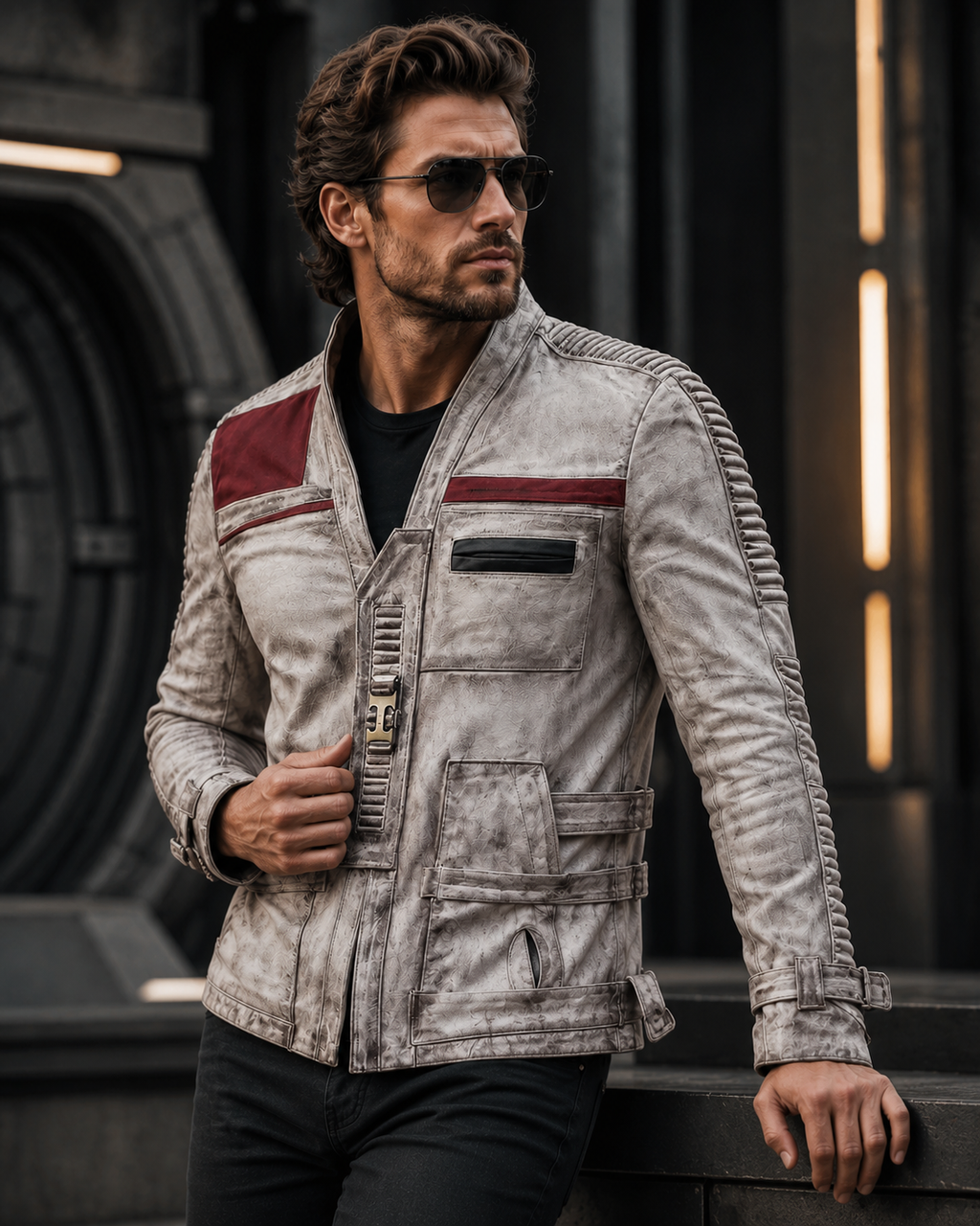 Hollywood Jackets Star Wars Finn White Waxed Leather Jacket