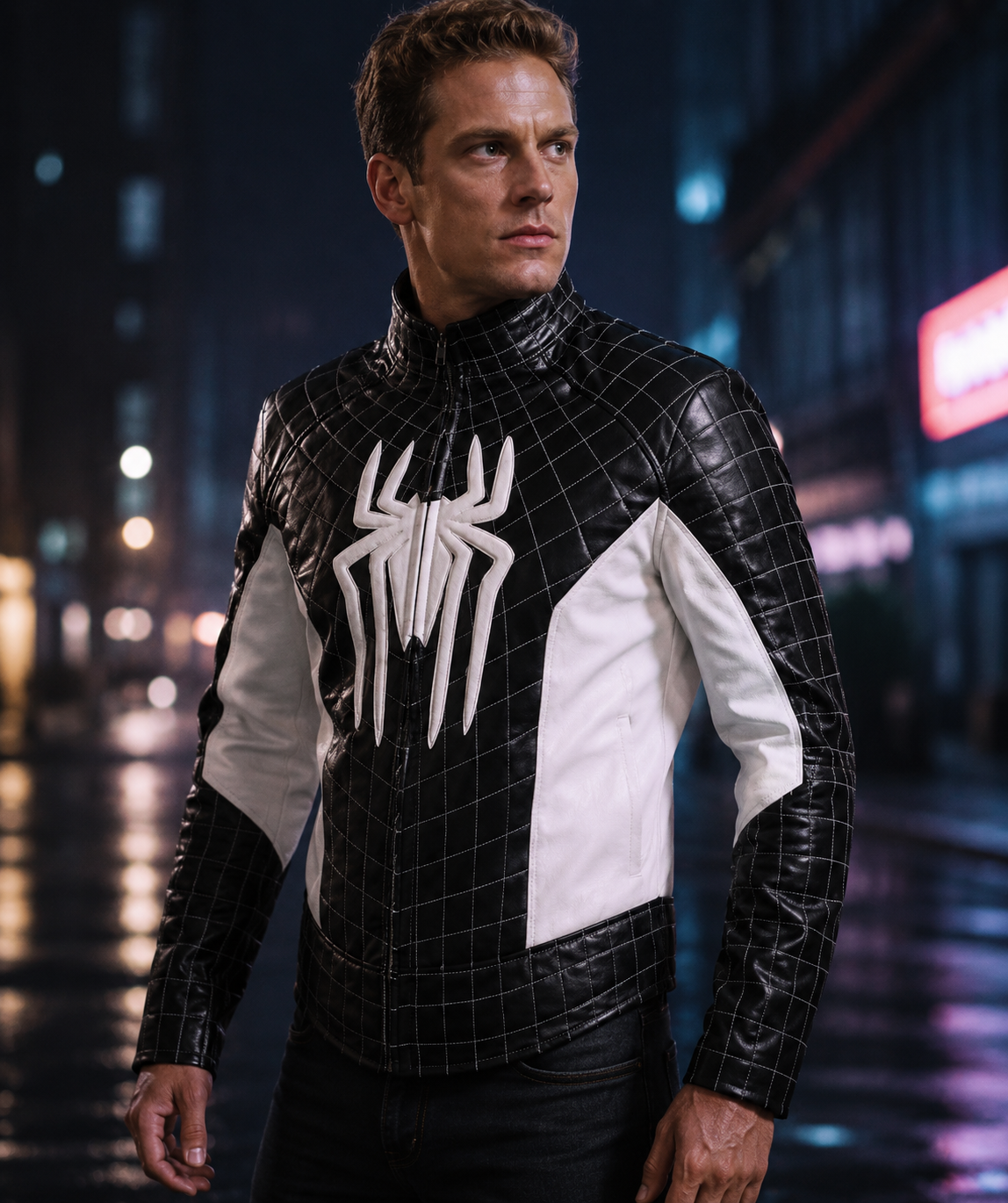 Hollywood Jackets Spider-Man White and Black Leather Jacket