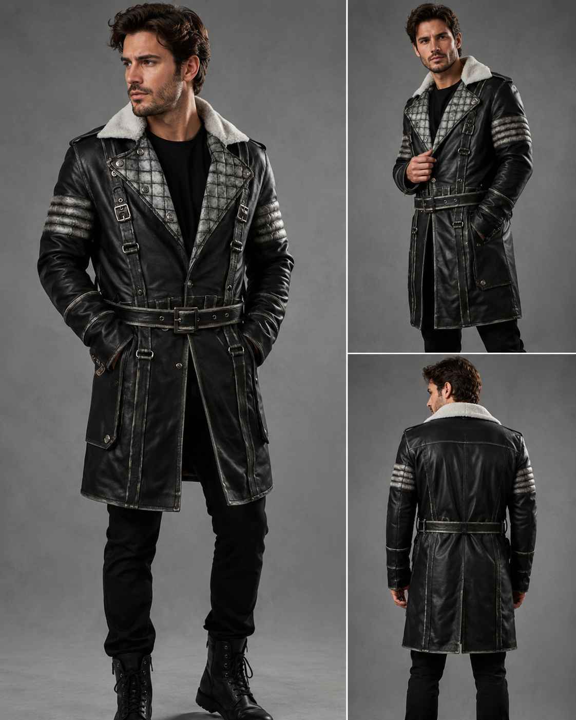 Men’s Fallout Distressed Black Leather Coat | Post-Apocalyptic Trench Coat